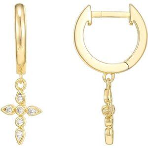 Gold Plated Sterling Silver Posts Cross Earrings for Women